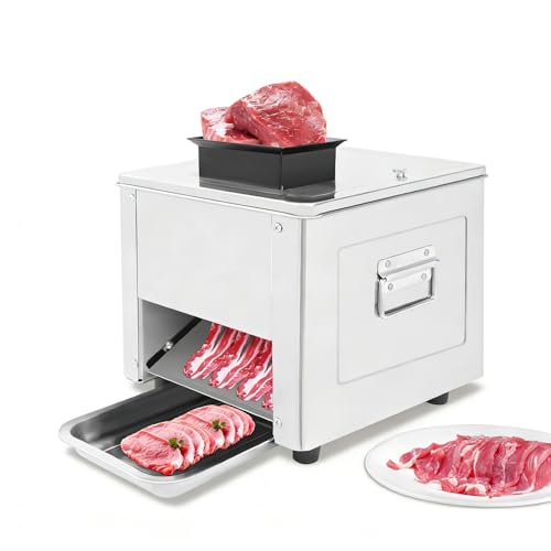 850W Electric Meat Cutter Machine,Automatic 5mm Meat Slicer Machine with Water Pressure Gun,Stainless Steel Slicing Shredding Dicing Machine for Pork Chicken Fish, 5mm/0.2in Meat Thickness