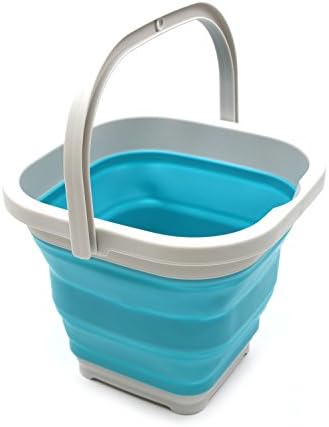 SAMMART 5L Square Collapsible Plastic Bucket - Foldable Square Tub - Portable Fishing Water Pail - Space Saving Outdoor Waterpot (Bright Blue)