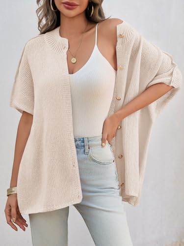 Saodimallsu Womens Oversized Cardigan Sweaters Short Sleeve Button Down Casual Lightweight Loose Knit Trendy Cardigans2