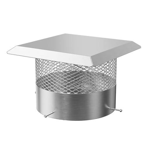 6 Inch Stainless Steel Round Chimney Cap with Mesh Screen, Heavy-Duty Rust-Proof Adjustable Flue Cover for Fireplace & Stove Vent Pipes, Weatherproof & Animal/Bird Guard, Easy Install, Spark Arrestor