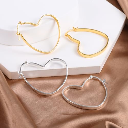 925 Sterling Silver Heart Earrings for Women Girls Hypoallergenic Large Silver Heart Hoop Earrings Lightweight Heart Earrings for Jewelry Gifts（40mm Size）4