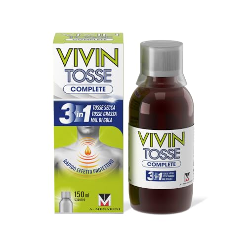 Vivin Tosse Complete - 150 ml. Sciroppo per mal di gola, tosse secca e tosse grassa a base di estratti vegetali. Protegge e promuove l'idratazione della mucosa faringea. Senza Glutine.