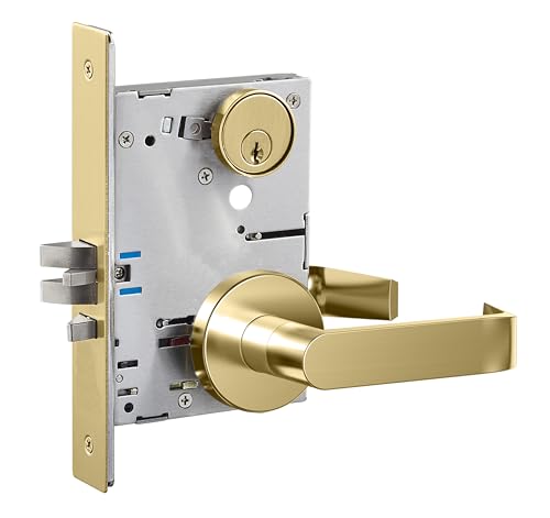 SUMBIN Commercial Lever Door Lock, Heavy Duty Locking Door Handle, ADA UL CUL Mortise Lever Lock, Non-Handed Grade 1 for Industrial Fire Door in Brush Gold Finish (Office)