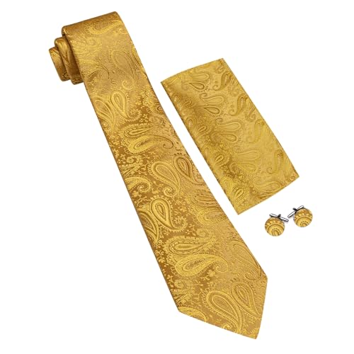 Image of Barry.Wang Men Ties Paisley Woven Silk Necktie Set with Pocket Suqare Cufflinks Formal