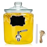Accguan 1-Gallon Drink Dispenser,Glass Drinking Dispenser with Glass Lid,Mason Drink Dispenser for Parties, Bar, Wedding, Homemade Juice, Laundry Detergent Dispenser,Picnics, Barbecues and Daily,1 pcs