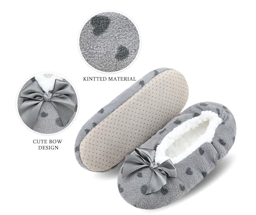 Image of DICUIRD Womens Cozy&Warm Soft Sole Slipper Socks with Grippers-Girls Teddy Fleece Indoor Slipper with Non-skid Bottoms
