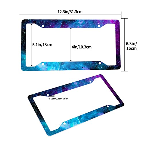 Galaxy License Plate Frames 2 Pcs Blue Starry Sky License Plates Covers Aluminum Metal License Plate Holder Auto Car Tag With 4 Holes Screws Standard Size Blue Sky License Plate Frame #TOP1