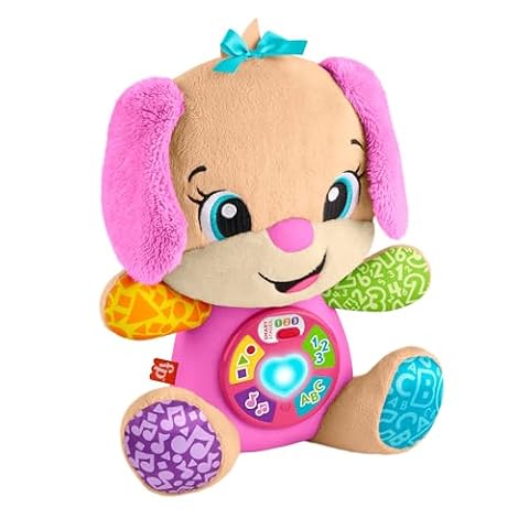 Fisher-Price „Ucz się i śmiej!” Siostrzyczka Szczeniaczka Uczniaczka „Poziomy nauki” Edukacyjna interaktywna zabawka, wielojęzykowa: polski; węgierski; czeski; słowacki; angielski, piesek przytulanka