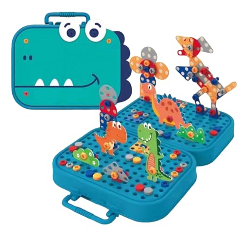 Image of Cable World Dinosaur Theme Creative Drill Set - 2-in-1 3D Building Blocks & 2D Puzzle - STEM Educational Construction Toy with Screwdriver & Portable Case for Kids 3+ Ideal for Gifting