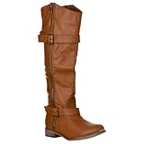 Breckelle's Women's Rider-22 Faux Leather Knee-High Boots, Tan, 7