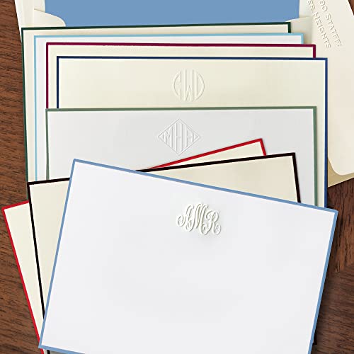 Monogram Hand Bordered Embossed Note Cards | Personalized Flat Cards | Stationery Set - Thumbnail 4