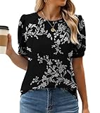 WEACZZY Women’s Short Sleeve T-Shits Crew Neck Tunic Tops Soft Comfortable Breathable Regular Fitted Basic Dressy Casual Blouse Trendy Spring Summer Outfits Clothes Fashion 2026 Floral White Black, L