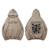 Sudadera con capucha para hombre con estampado de esqueleto, hip hop, manga larga, ropa urbana, unisex, informal, vintage, sudadera unisex, Color caqui., XL