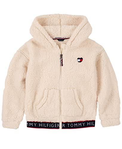Tommy Hilfiger Girls' Full-Zip Fleece Hoodie Sweatshirt With Front Pockets, Pearl Sherpa, 7