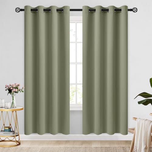 Image of COSVIYA Grommet Blackout Room Darkening Light Sage Curtains 72 inch Length | Thick Polyester Light Blocking Insulated Thermal Window Curtain Drapes for Bedroom /Living Room,52x72 inches,2 Panels