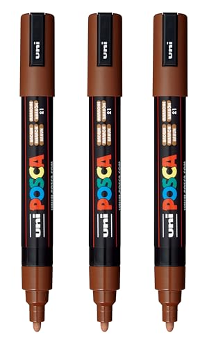 Image of posca PC-5M Water-Based Paint Markers, Reversible Medium Tip (1.8-2.5mm), Brown, 3 Count