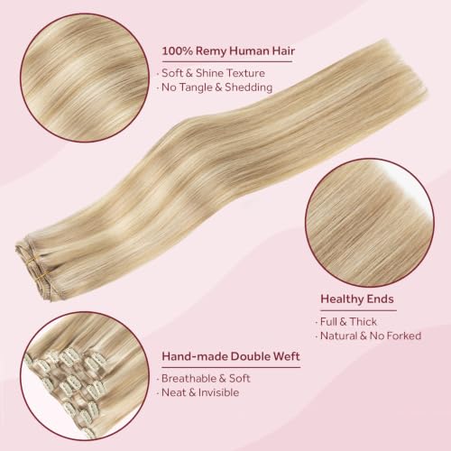 SOBEAUTY Real Human Hair Extensions Clip in, 100% Remy Hair #P16/22 20 Inch — view 2