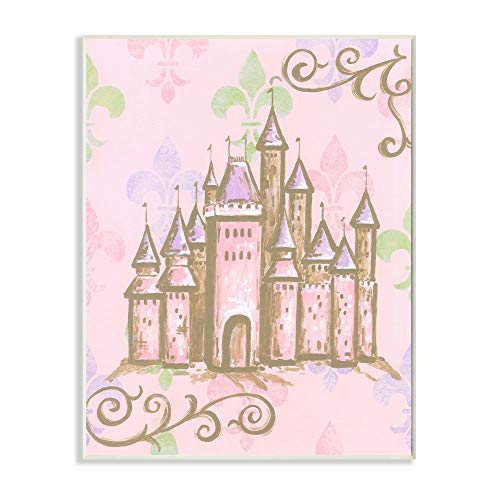The Kids Room by Stupell Castle with Fleur de Lis on Pink Background Rectangle Wall Plaque