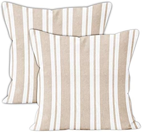 Encasa Homes Cushion Covers 2 pcs set (40 x 40 cm) - Franca Beige Stripes - Decorative Large Square Colourful Washable Eco - Cotton, Throw Pillow Cases for Living Room, Sofa, Bedroom, Home & Hotel