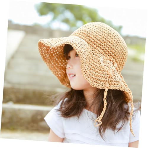 NOLITOY Girls Casual Beach Sun Hat Summer Straw Hat for Boy Girl Stylish Bowknot Design Uv Protection Fits for Outdoor Vacations and Playtime Beige2