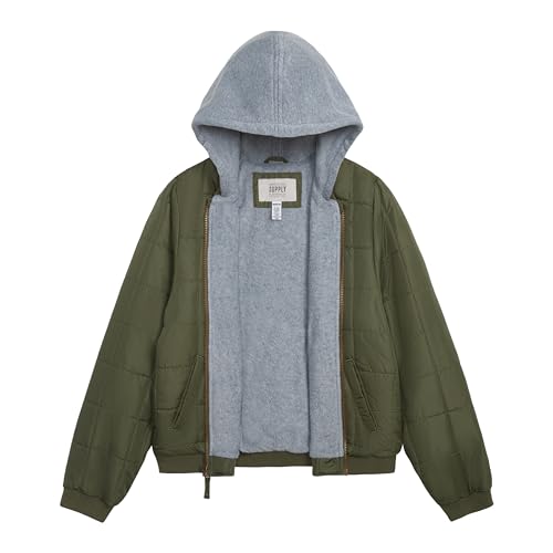 Image of LONDON FOG Boys' Midweight Quilted Bomber Jacket With Sweatshirt Hood