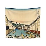 YONGFOTO Tapiz Japones Ukiyo-e Monte Fuji 36 Vistas Habitación Colgar de la Pared Puente Nihonbashi en Edo Mural Japonesa Pintura Hokusai Cuadro 180x160cm