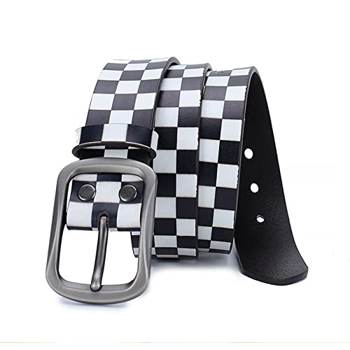Men's Belt,White & Black Checkerboard Belt,Unisex Alloy pin Buckle Belt Hip hop Style Personality Trend Belt,Black and White,115CM/45.3''3