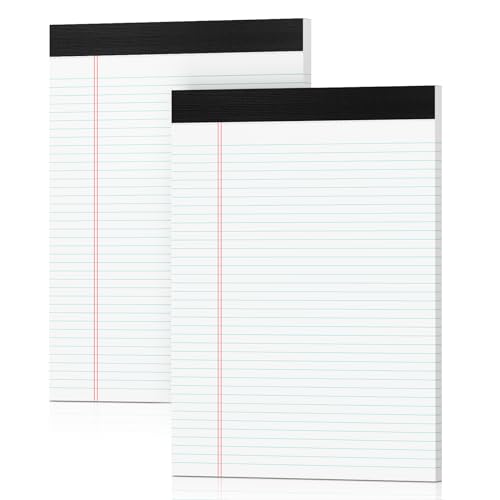 Legal Pads 8.5 x 11 White Note Pads 2 Pack - Double-Sided Printing & Perforated College Ruled Sheets - 30 Sheets Premium Thick Paper, No Ink Bleeding - Good for Office Supplies, Homework, Notes