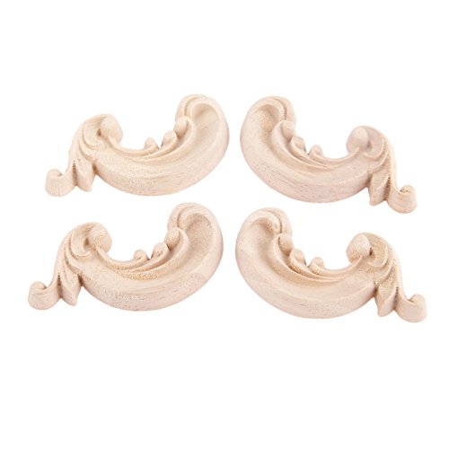 Muxsam Wood Carved Appliques, 2-Pair Unpainted Corner Woodcarvings Decals Onlays For Mirrors Walls Doors Cabinet Dresser Mantel Fireplace Bed Cupboard Frame Diy Craft Project, 6X6Cm/2.36"X2.36" #TOP13