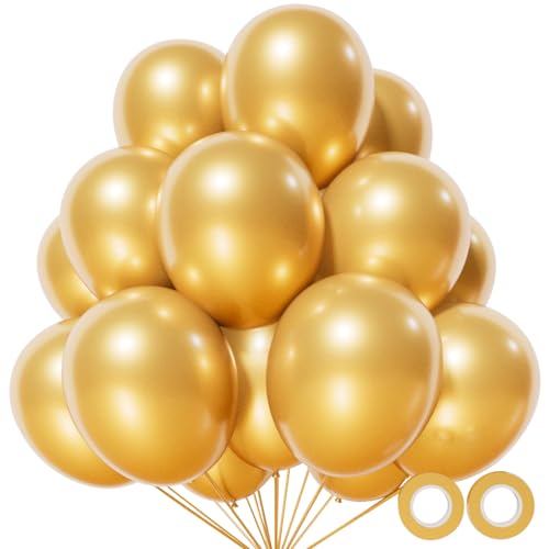 110pcs Gold Balloons, Metallic Gold Latex Balloons 12 inch, Globos Dorados for Graduation Birthday Retirement Wedding Party Decorations (with 2 Ribbons). by KUULBELA - Used condition - US$7.47
