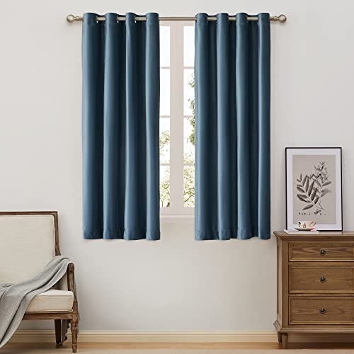 BULBUL Velvet Curtains 63 inch Luxury Elegant Living Room Curtain Modern Light Filtering Thermal Insulated Soundproof Privacy Room Darkening Soft Grayish Blue Drapes for Classical Bedroom Set of 2