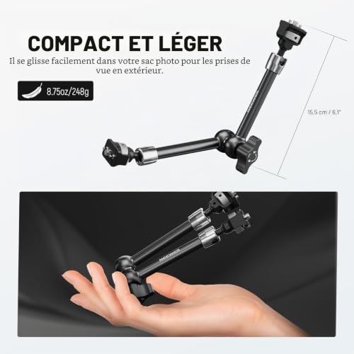 NEEWER Bras Magique articulé de 27,9 cm avec têtes sphériques à 360° et Broches de localisation pour Arri, Support de Moniteur d'appareil Photo avec vis de 6,35 mm pour caméra d'action Reflex,ST16 – vue 4