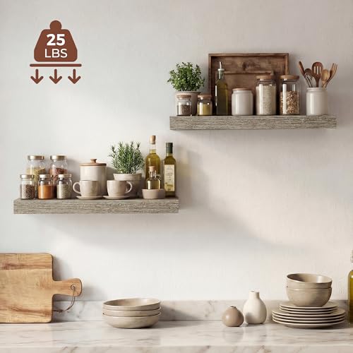 Image of Dreamland 20 Inches Floating Shelves for Wall, 9.3 inch Deep Long Floating Shelves Set of 2, Large Display & Storage Shelf, Wall Shelf for Bathroom Bedroom Living Room Kitchen Office, Grey