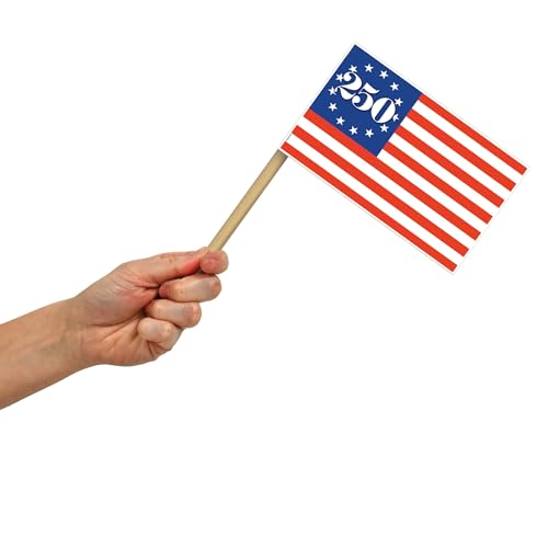 Beistle Semiquin Flags – 16 Pack, Red, White, and Blue Paper Mini American Flags on Wooden Sticks, Patriotic 250th Anniversary Decorations for Parades, July 4th and USA-Themed Celebrations, 4" x 6¼" by Beistle - Used condition - Image 5