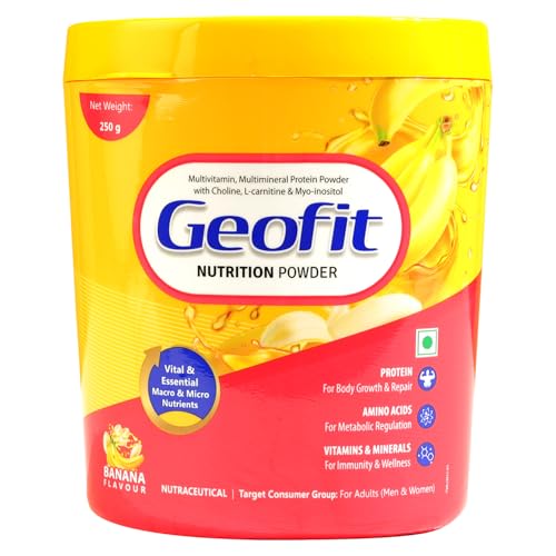 Image of Geofit Nutrition Powder- Banana Flavour | High-Calorie Protein Powder for Better Health & Immunity | Minerals & Multivitamins Rich Powder for Men & Women- 250g