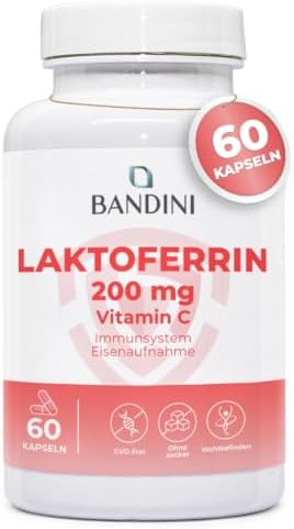 Bandini® Lactoferrin 60 Kapseln - 200mg Laktoferrin + 60mg Vitamin C | 1 Kapsel Tagesdosis - Für Eisenaufnahme & Immunsystem | Kolostrum-Bestandteil - Hochdosiert, laborgeprüft, GV
