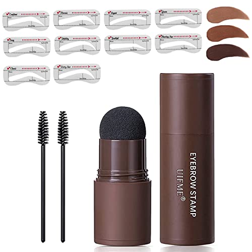 Eyebrow Stamp Stencil Kit Brow Stamp One Step Brow Stamp Kit Waterproof Eyebrow Stamp Brow Stamp with 10 Reusable Eyebrow Stencils,Long-Lasting Hairline Shadow Stick(Brown)