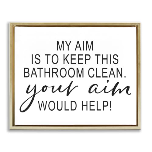 Humorous Bathroom Aim Typography, 16 x 20 Inch Canvas in Floater Frame