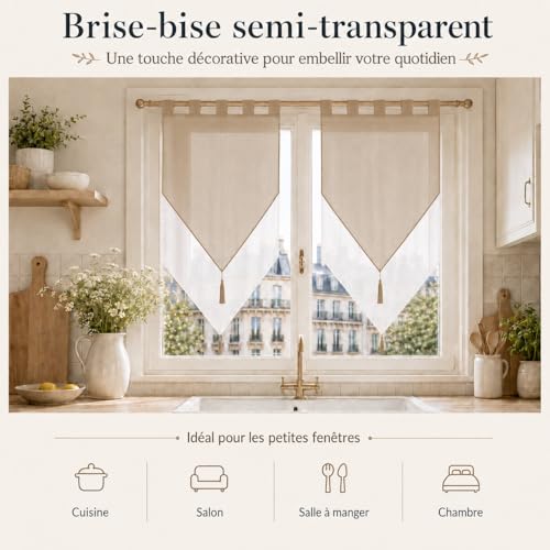 Yujiao Mao Rideau Cuisine Brise-Bise Transparent Marron, 2 Panneaux 45x90cm – vue 2