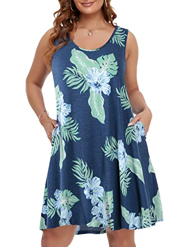 Image of BELAROI Women Plus Size Sundress Summer Casual Sleeveless Tshirt Dress Tie Dye Swing Tank Dresses with Pockets Beach Cover up