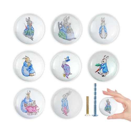Lasyman 1.5" 8 PCS Unique Rabbit Theme Animal Ceramic Cabinet Knob Handles Cute Safari Animal Nursery Kids Room Wardrobe Dresser Drawer Knobs Pulls