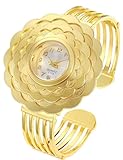 BESTKANG Womens Luxury Watch Flower Shape Cuff Bracelet Analog Quartz Wrist Watch Fashion Casual Watches for Women (Gold White)