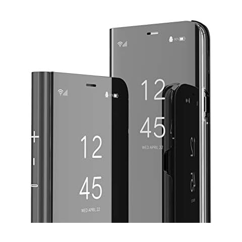 IMEIKONST Mirror Design Case For iPhone 12 6.1" Bookstyle Makeup Clear View Window Stand Full Body Protective Bumper Flip Folio Shell Cover for iPhone 12 Pro Flip Mirror: Black QH Cover