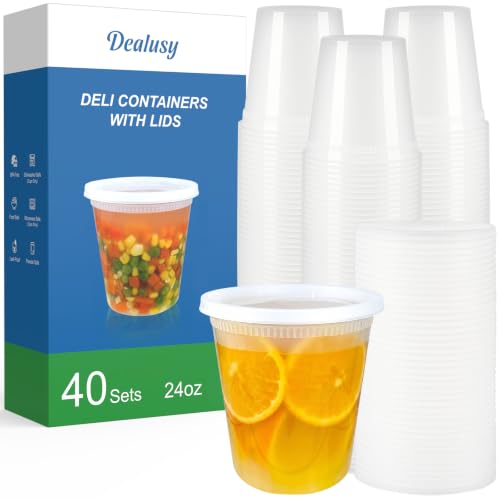 Dealusy 40 Set 24 oz Deli Containers with Lids