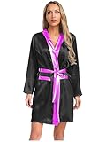 Aislor Damen Boxmantel Boxen Satinmantel Mit Kapuze Boxkampf Kostüm Muay Thai Uniformen Schwingen Kostüm Halloween Karnevalskostüm Black&Hot Pink 42