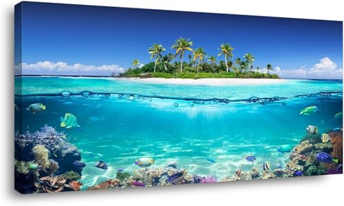 Rasdel Tropical Island Coral Reef Landscape Canvas Wall Painting, suitable