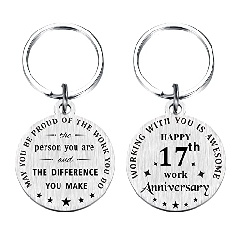 Laluminter 17 Years Work Anniversary Keychain Gifts for Women Men Employee Staff - Happy 17th Work Anniversary Things Unique