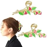 2 PACK Strawberry Metal Large Hair Claw Clips Cherry Hair Jaw Clips Hair Catch Barrette Jaw Clamp No