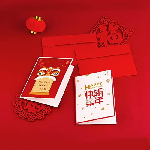 2pcs Chinese New Year Cards 2023, Spring Festival Blessing Best Wish Card Red for Families, Friends, Lovers, Spring Festival New Year Ornament (Rabbit & Lion Dance)