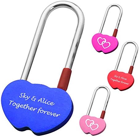 Personalised Engraved Bridge Long Shackle Padlock Double Heart Shape 4 Color Love Lock Wedding Anniversary Birthday Mothers Day (red)